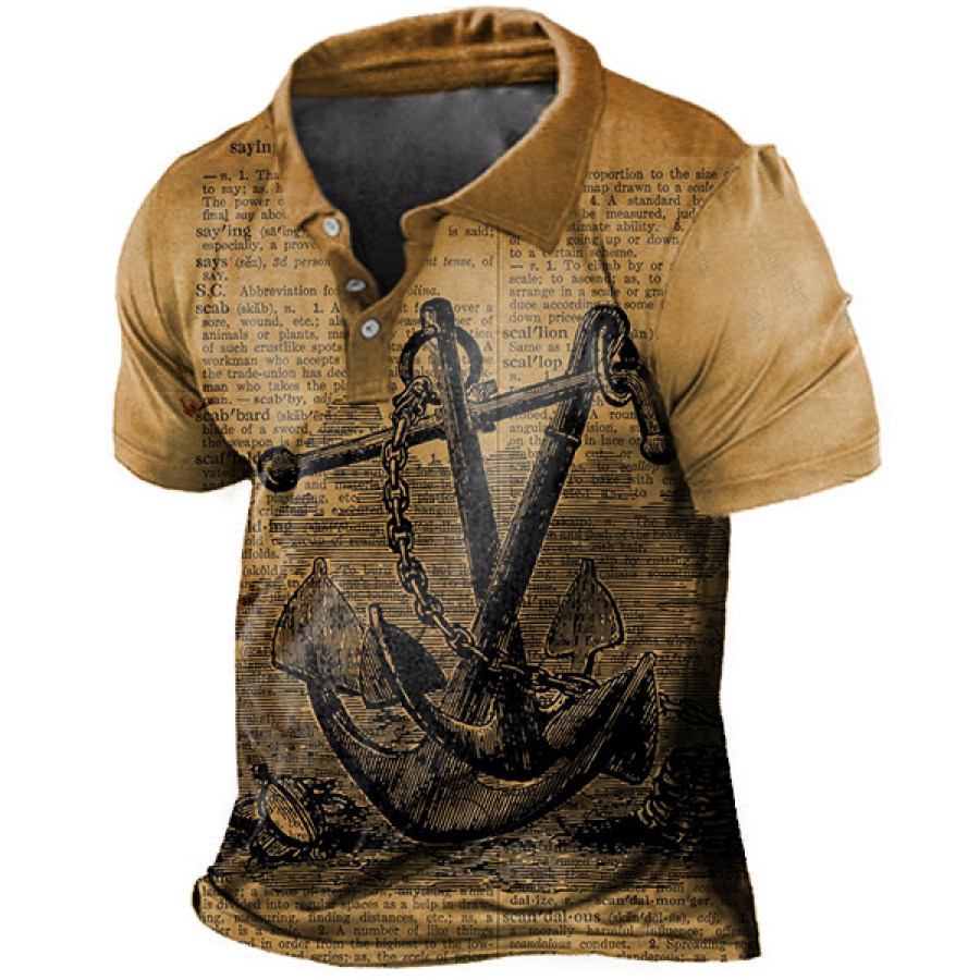

Men's Vintage Anchor Print Polo T-Shirt