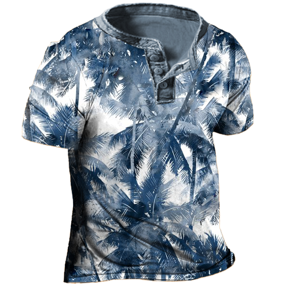 Men's Coconut Tree Henley Chic Short Sleeve T-shirt