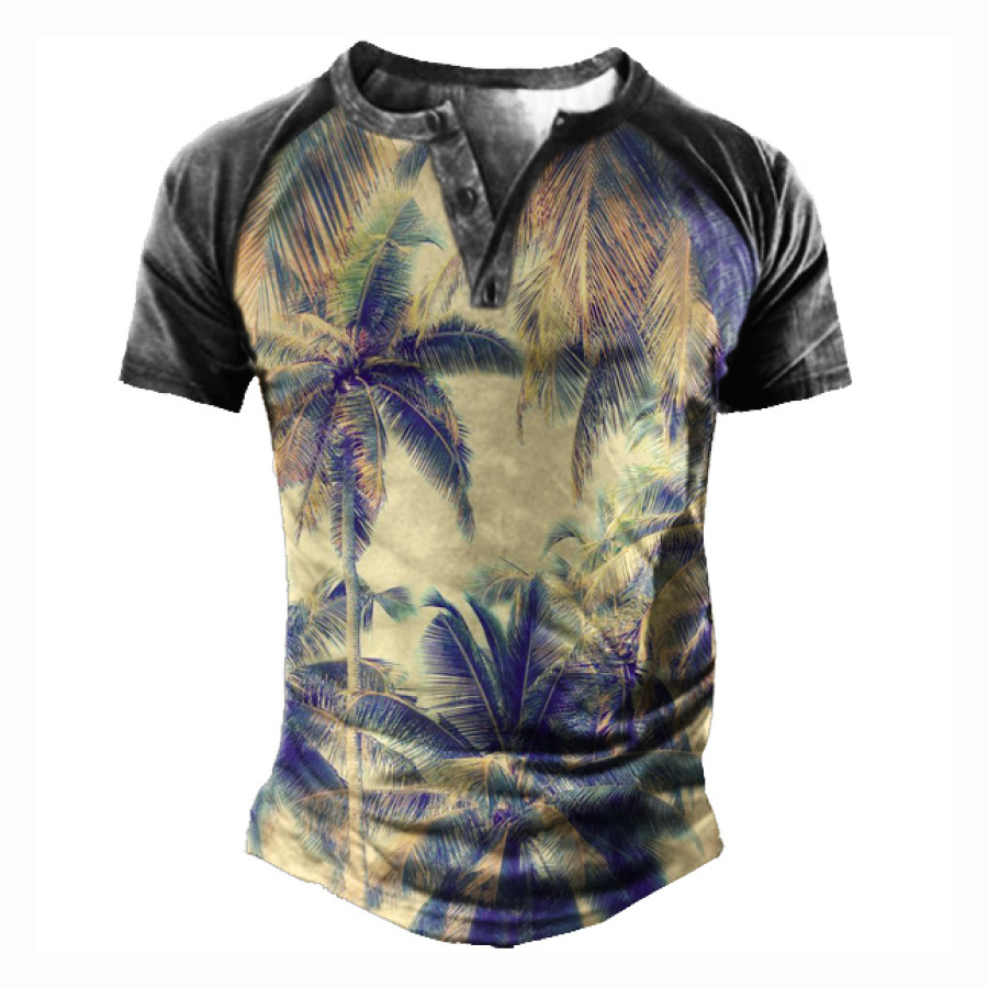 

Men's Coconut Tree Henley Short Sleeve T-Shirt