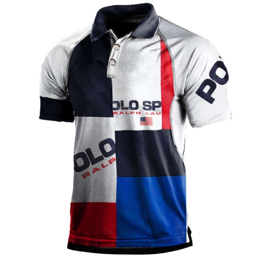 

Contrast Color Racing Design Print Men's Polo Shirt Short Sleeve T-Shirt