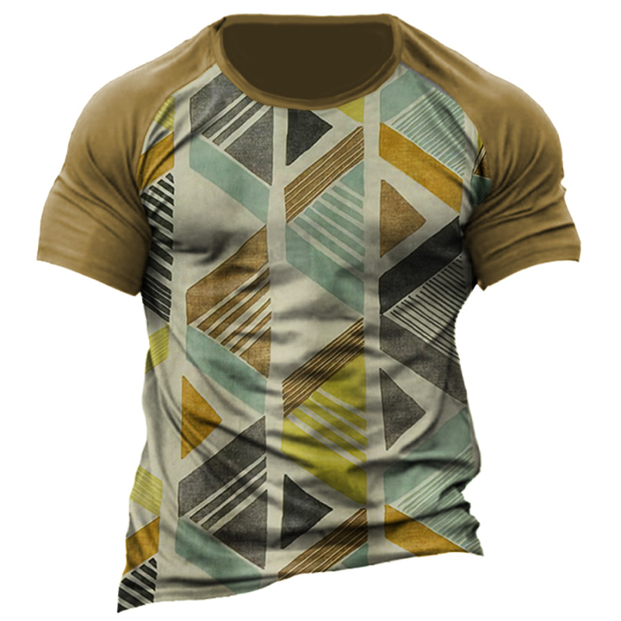 

Men's Vintage Geometric Print Crew Neck T-Shirt