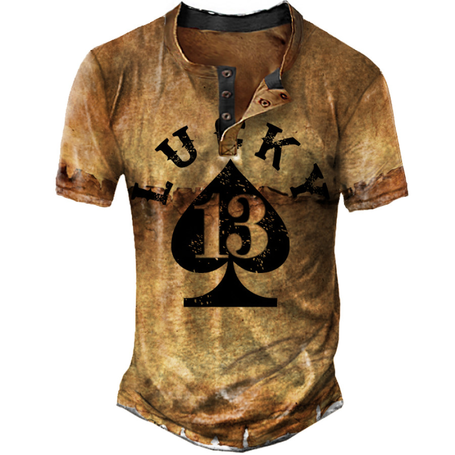 

Men's Vintage Alphabet Print Henley T-Shirt