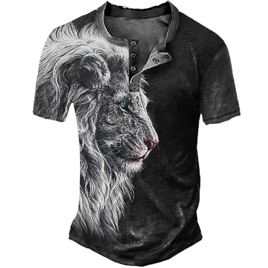 

Men's Vintage Lion Print Henley Shirt