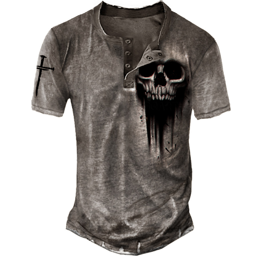 

Men's Outdoor Vintage Skull Cross Henley T-Shirt