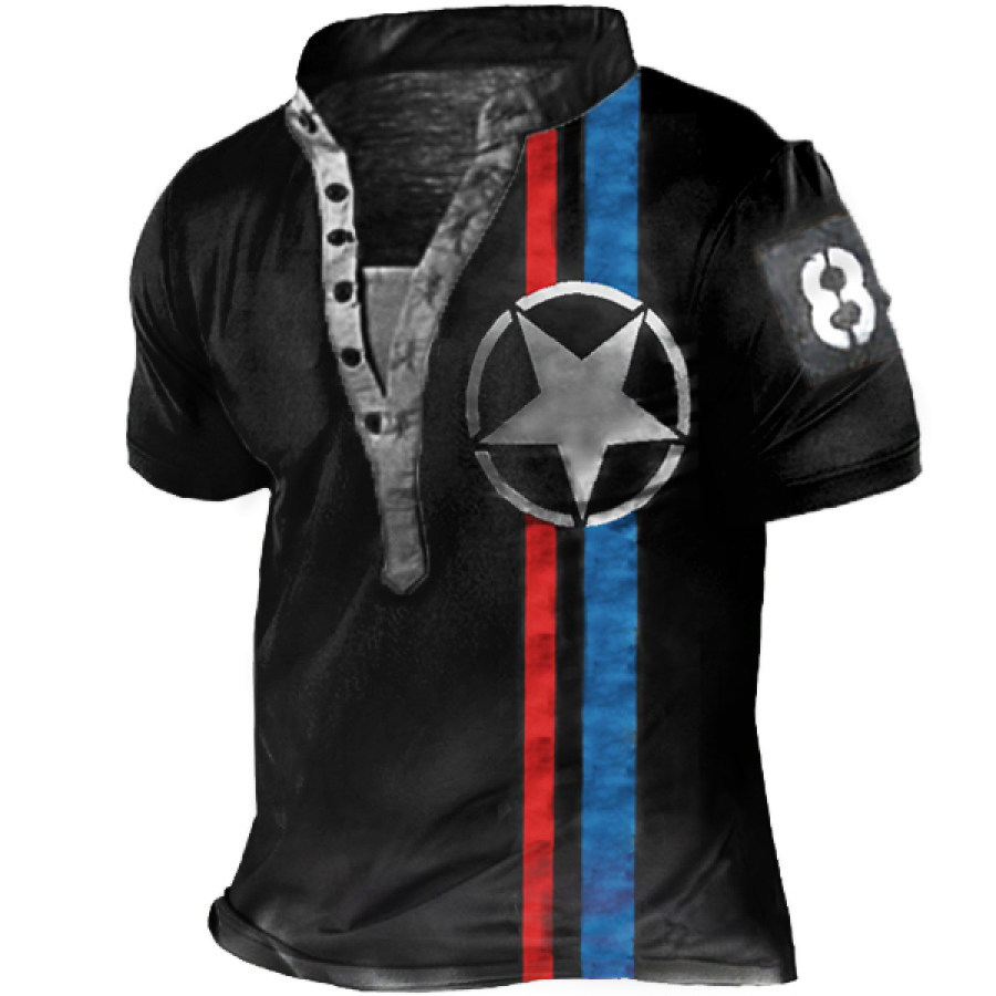 

Men's Vintage Racing Striped Motorcycle Henley T-Shirt
