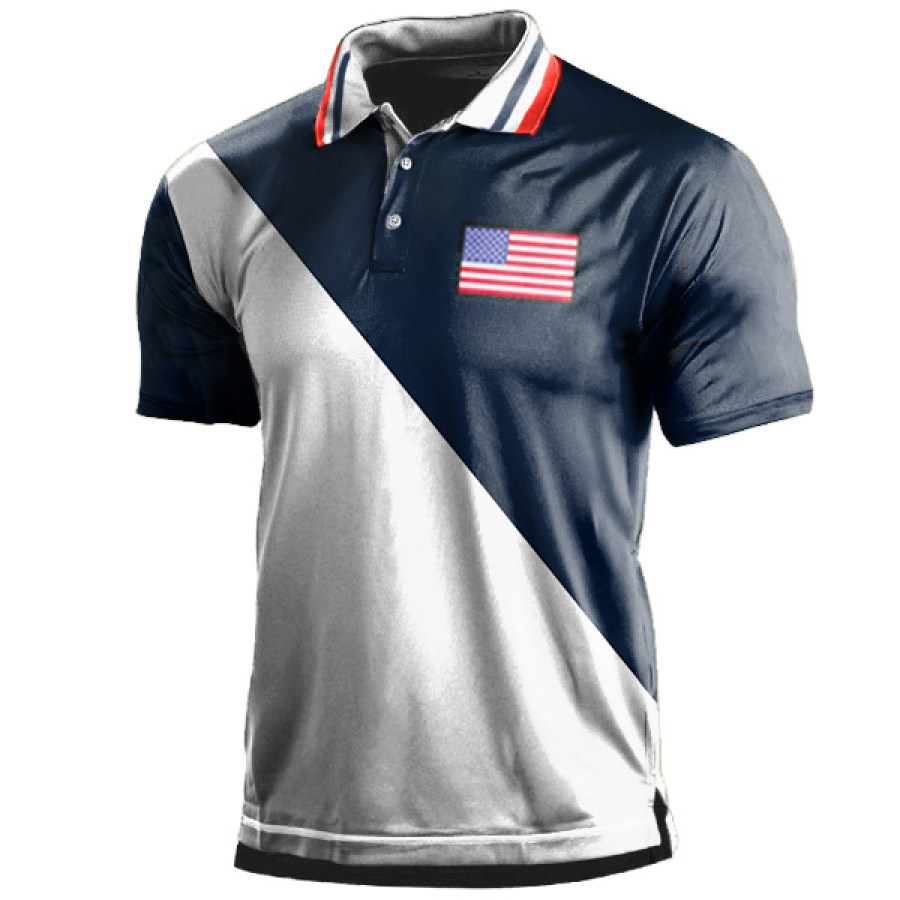 

Men's Outdoor Contrast American Flag Polo Shirt