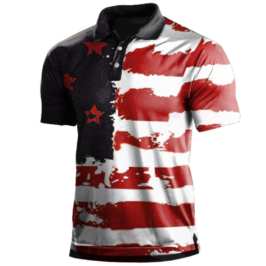 

Mens Casual USA American Flag Patriotic Polo Shirts