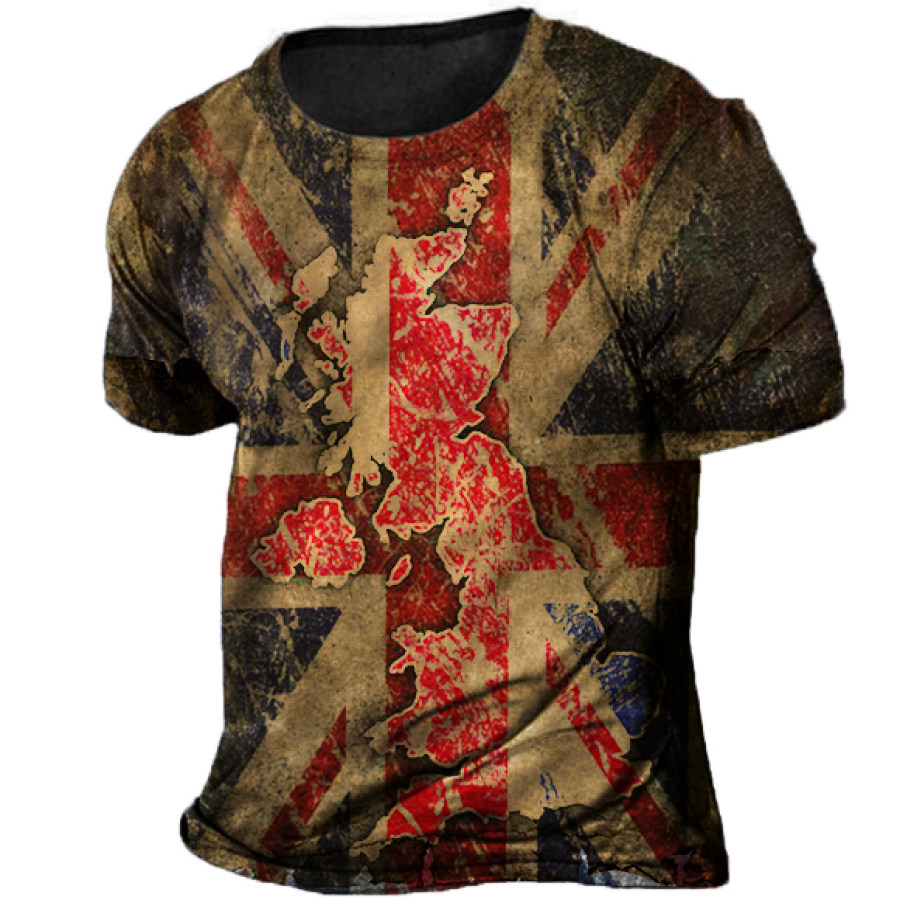 

UK British Flag Map Men's Vintage Print T-Shirt