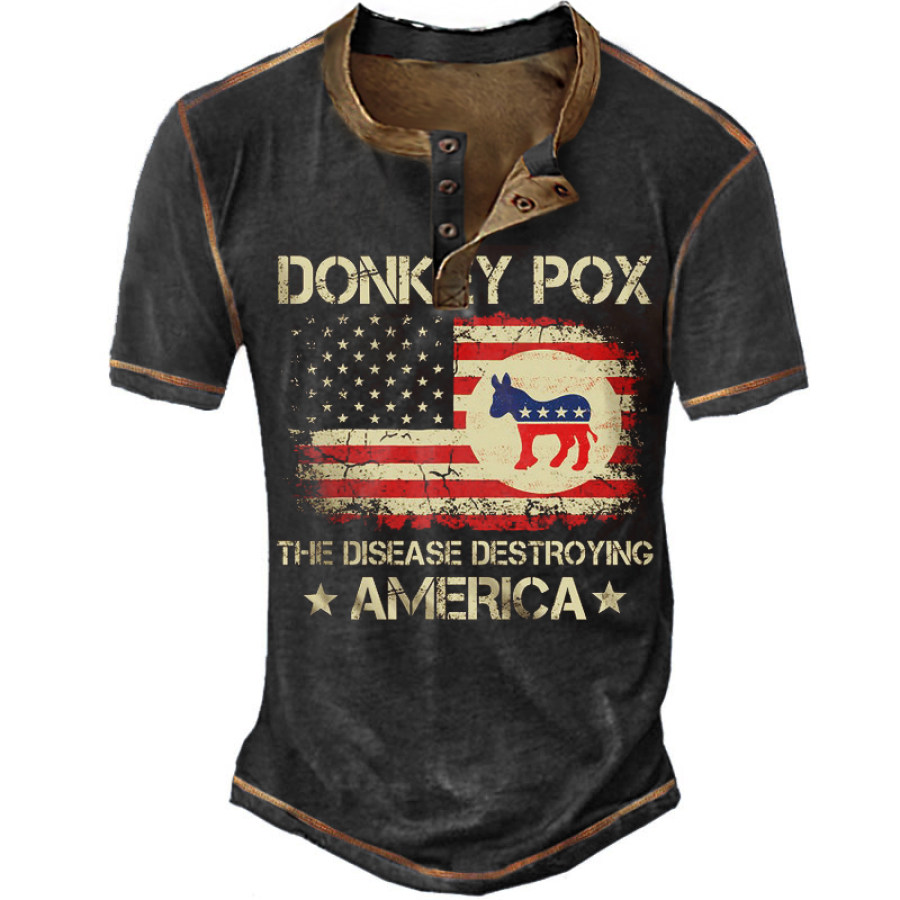 

Donkey Pox The Disease Destroying America Men's Henley Shirt