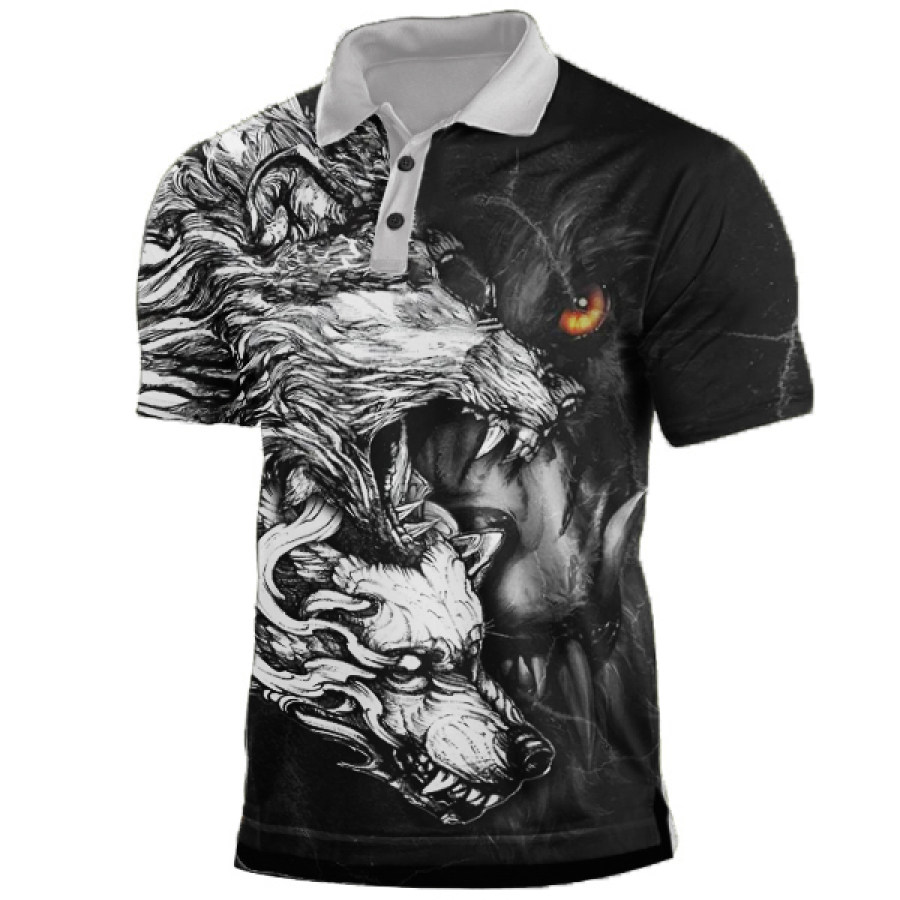 

Men's Casual Wolf All Over Printed Polo Shirt