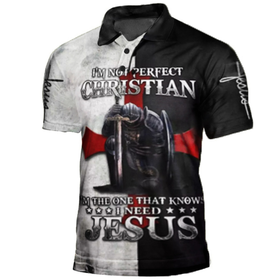 

Men's Outdoor Templar Cross Jesus Vintage Print Polo Shirt