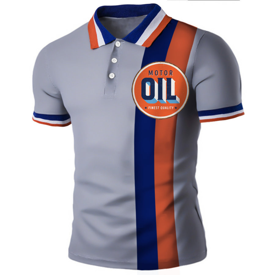 

Men's Outdoor Motor Oil Striped Print Polo T-Shirt