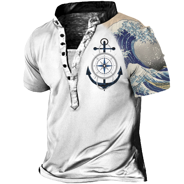 Men's Anchor Waves Henley Chic Short Sleeve T-shirt