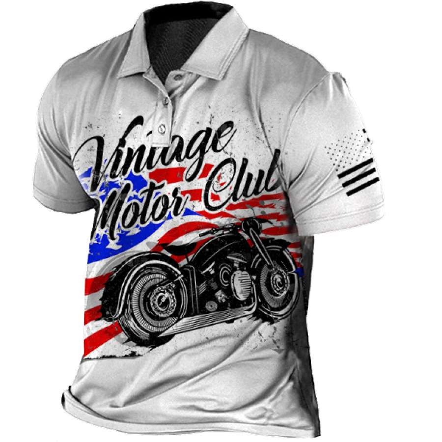 

Men's Outdoor Vintage Motorcycle Print Polo Neck T-Shirt
