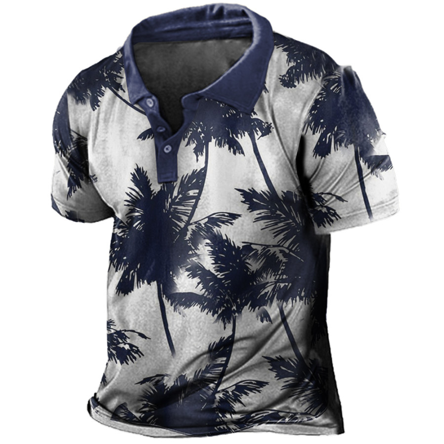 

Men's Vintage Hawaiian Coconut Print Polo Neck T-Shirt