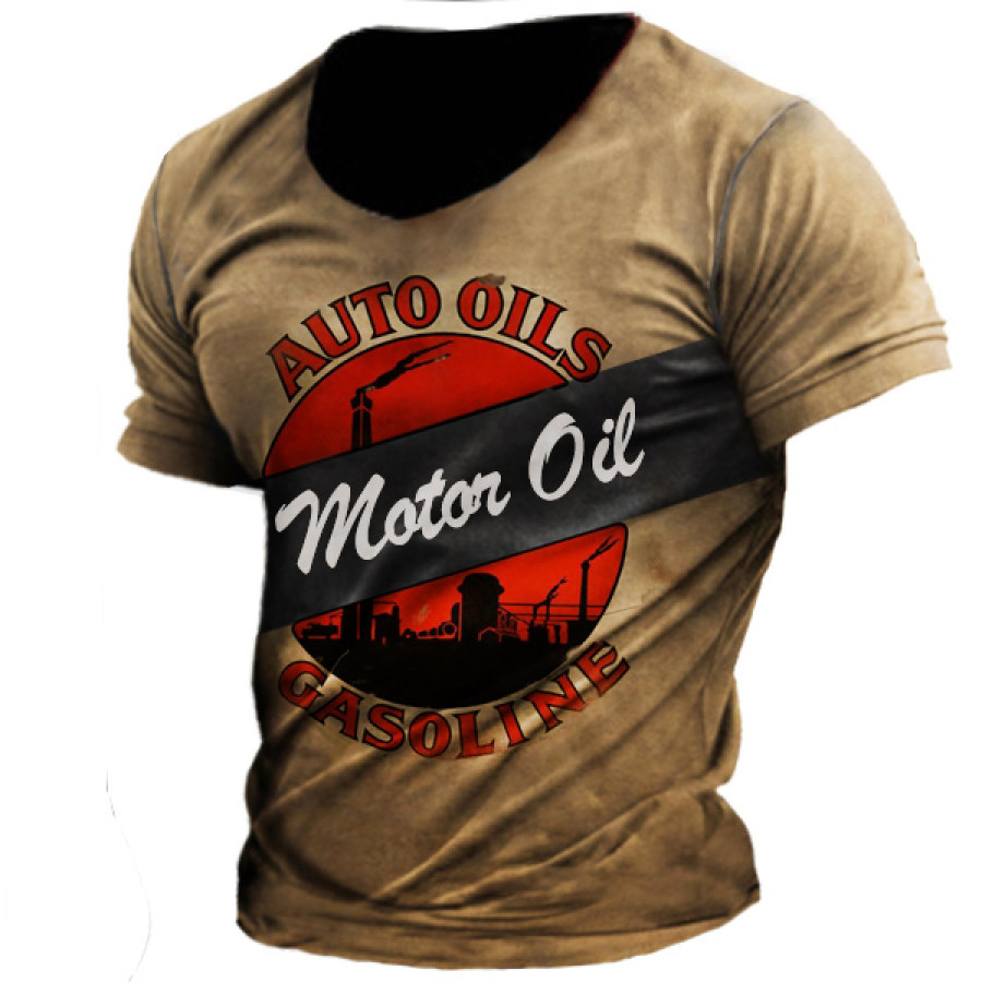 

Men's Vintage Motor Oil Gasoline Print T-Shirt