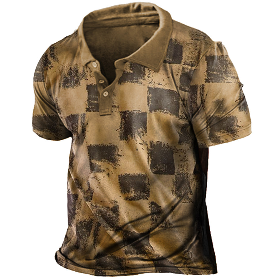 

Men's Vintage Plaid Polo Neck T-Shirt