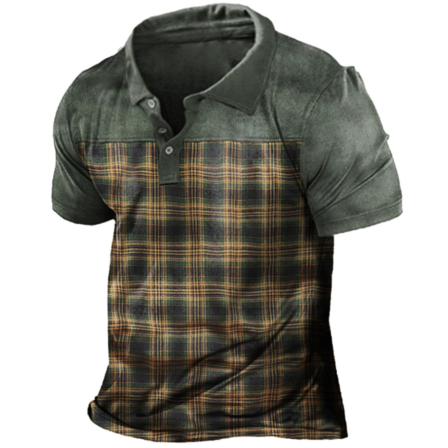 

Men's Vintage Plaid Polo Neck T-Shirt