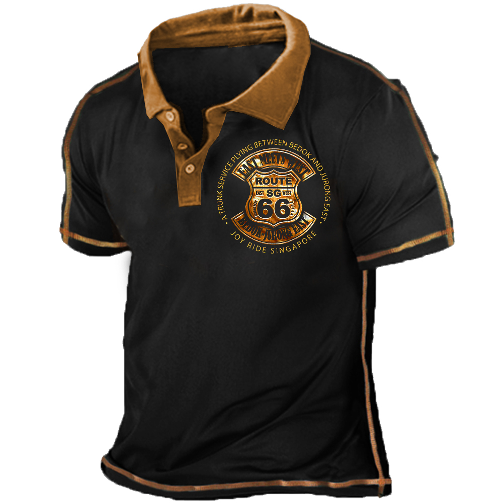 Vintage Route 66 Men's Chic Polo Short Sleeve T-shirt