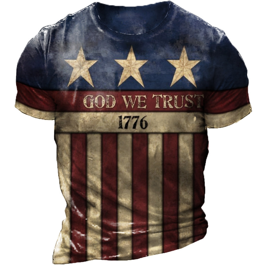 

Men's Vintage Striped Flag Print Short Sleeve T-Shirt