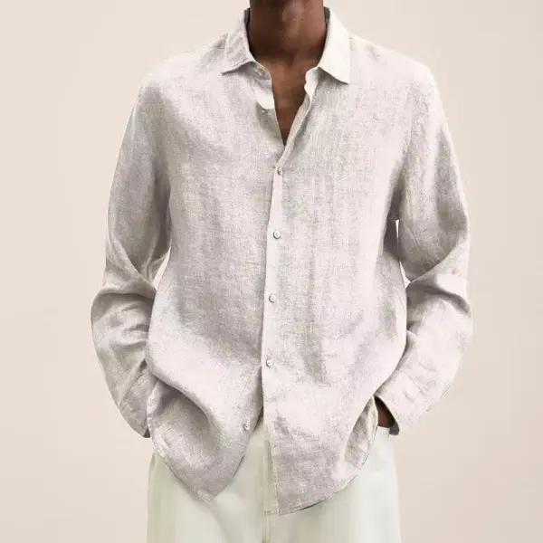 Men's Casual Long Sleeve Cotton Linen Shirt - Fineyoyo.com 