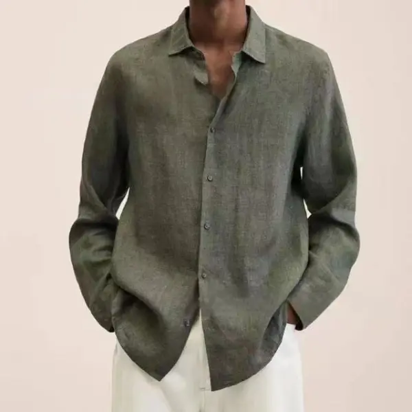 Men's Casual Long Sleeve Cotton Linen Shirt - Cotosen.com 