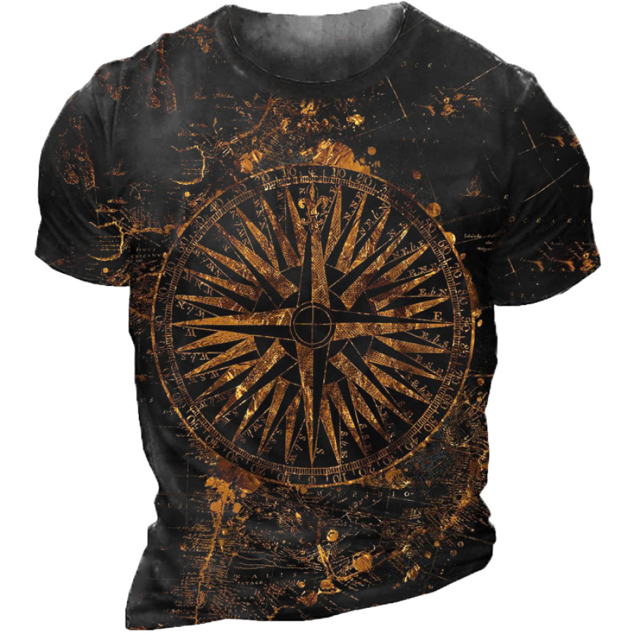 

Men's Outdoor Vintage Compass Metal Print T-Shirt