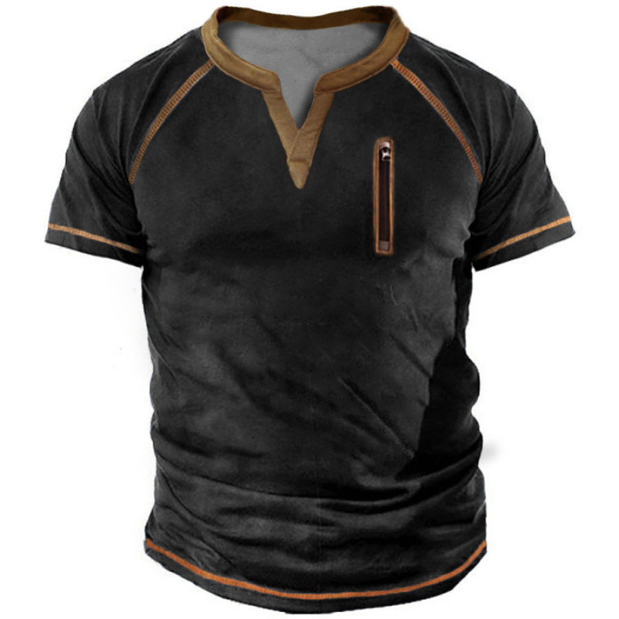 

Men's Outdoor V-Neck Zip Short Sleeve T-Shirt
