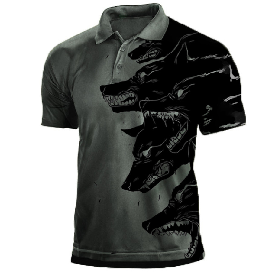 

Men's Outdoor Wolf Vintage Print Tactical Polo Shirt