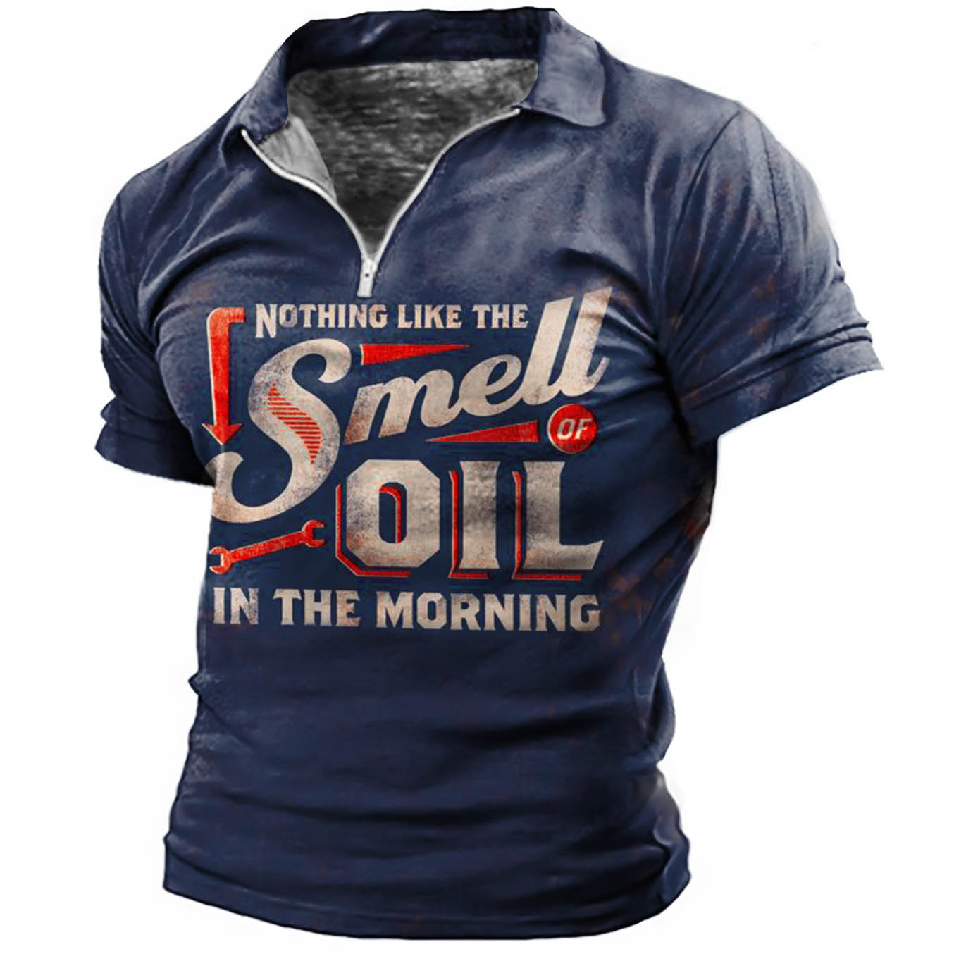 Men's Outdoor Smell Oil Print Chic Zip Polo T-shirt
