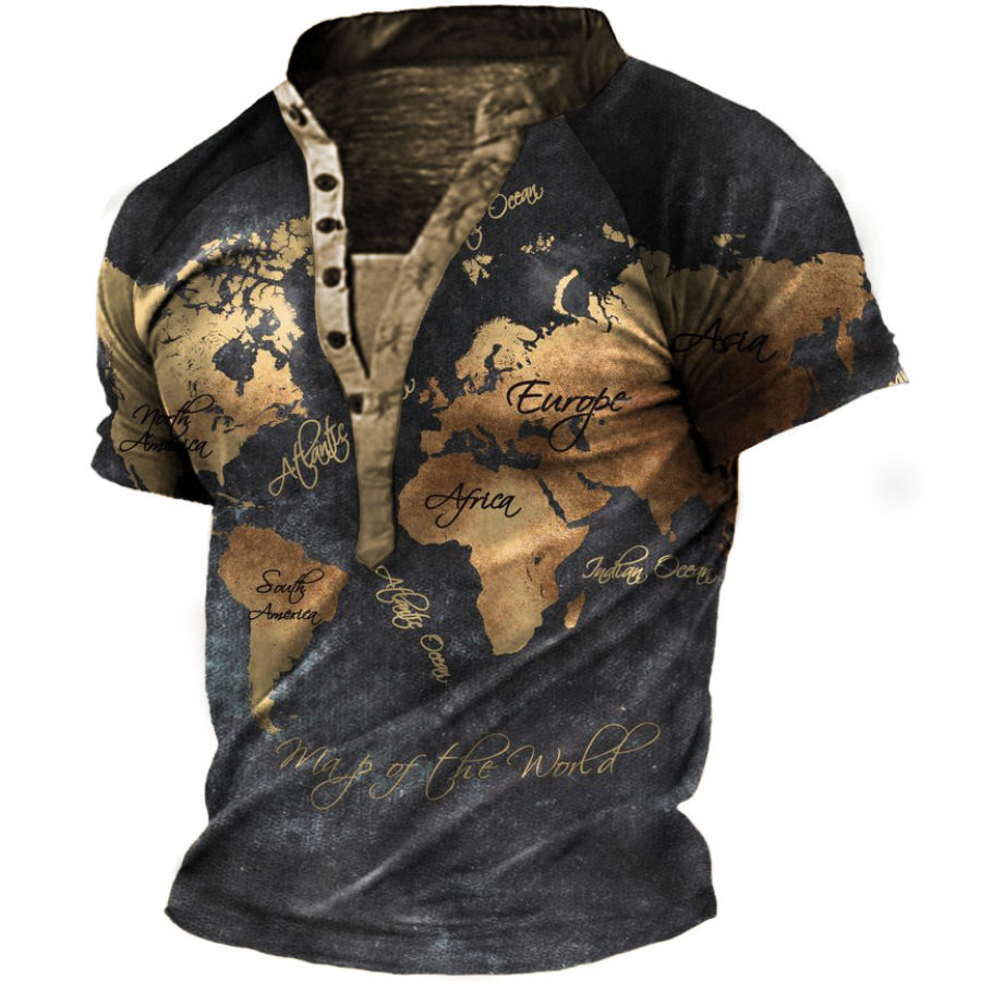 

Men's World Map Henley T-shirt