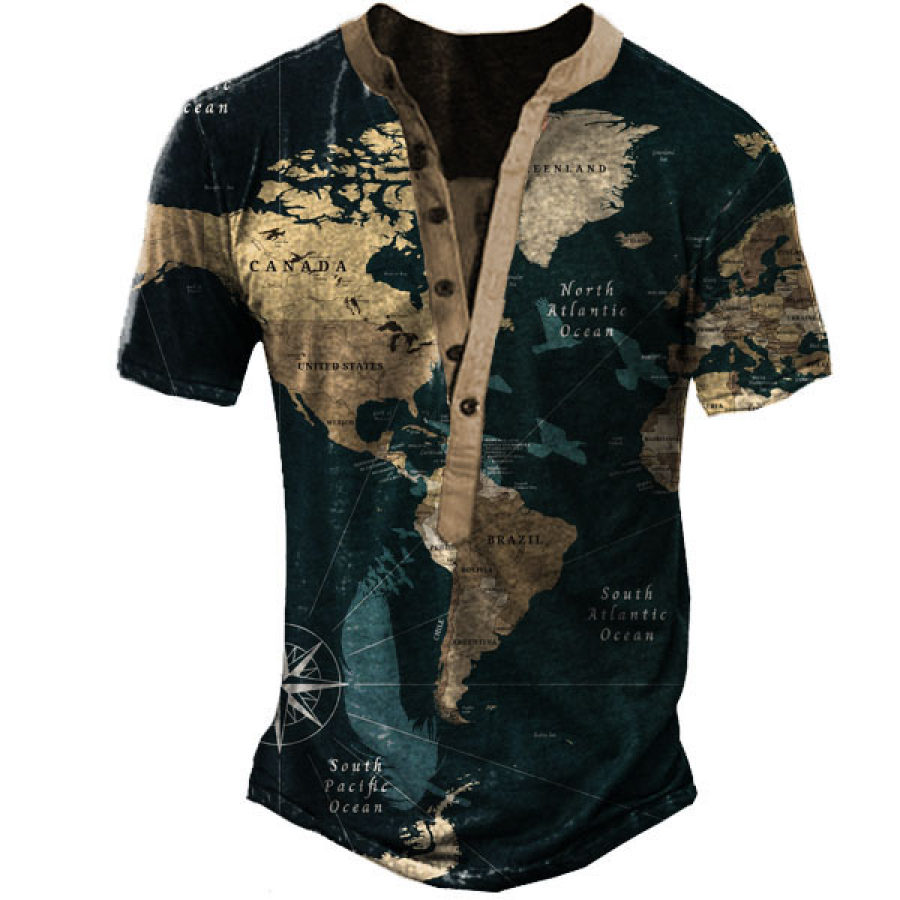 

Men's World Map Henley T-shirt