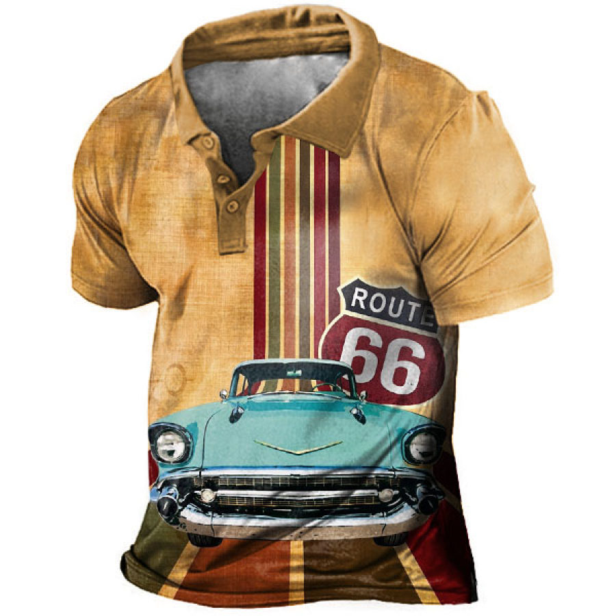 

Men's Vintage Route 66 Car Print Polo T-Shirt