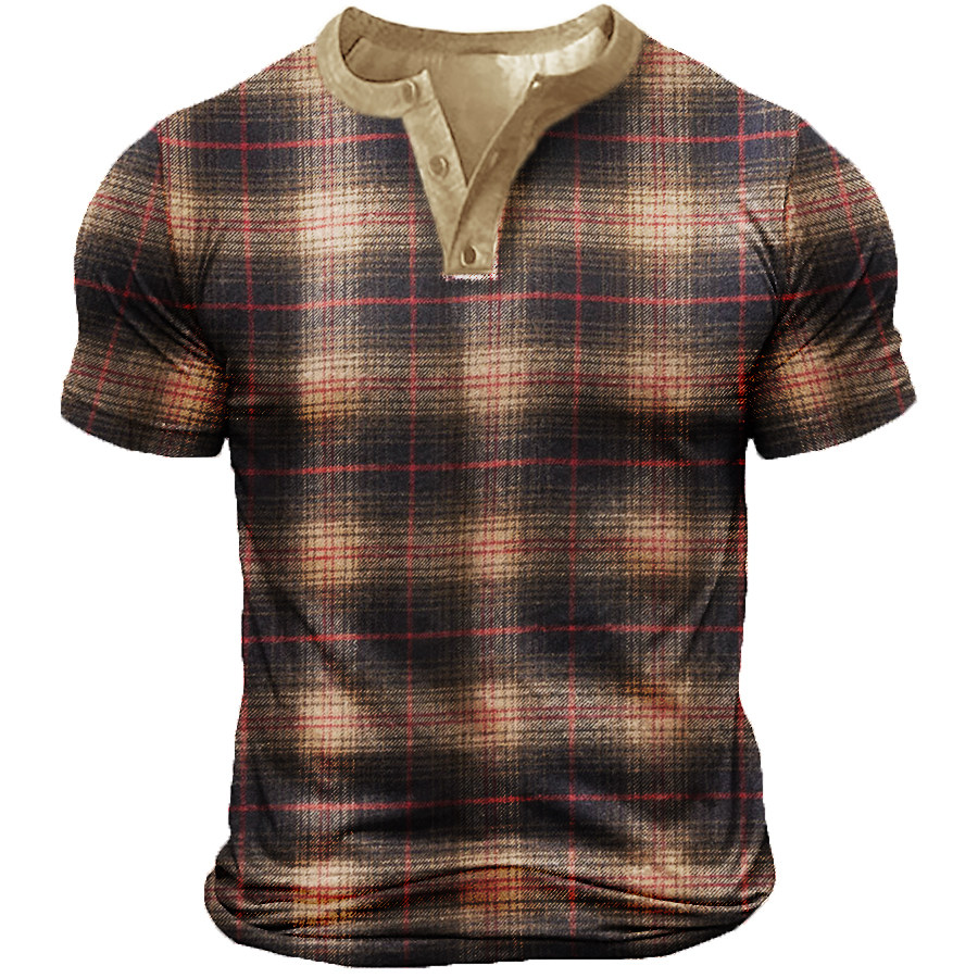 

Men's Outdoor Plaid Vintage Short Sleeve Henley Shirt