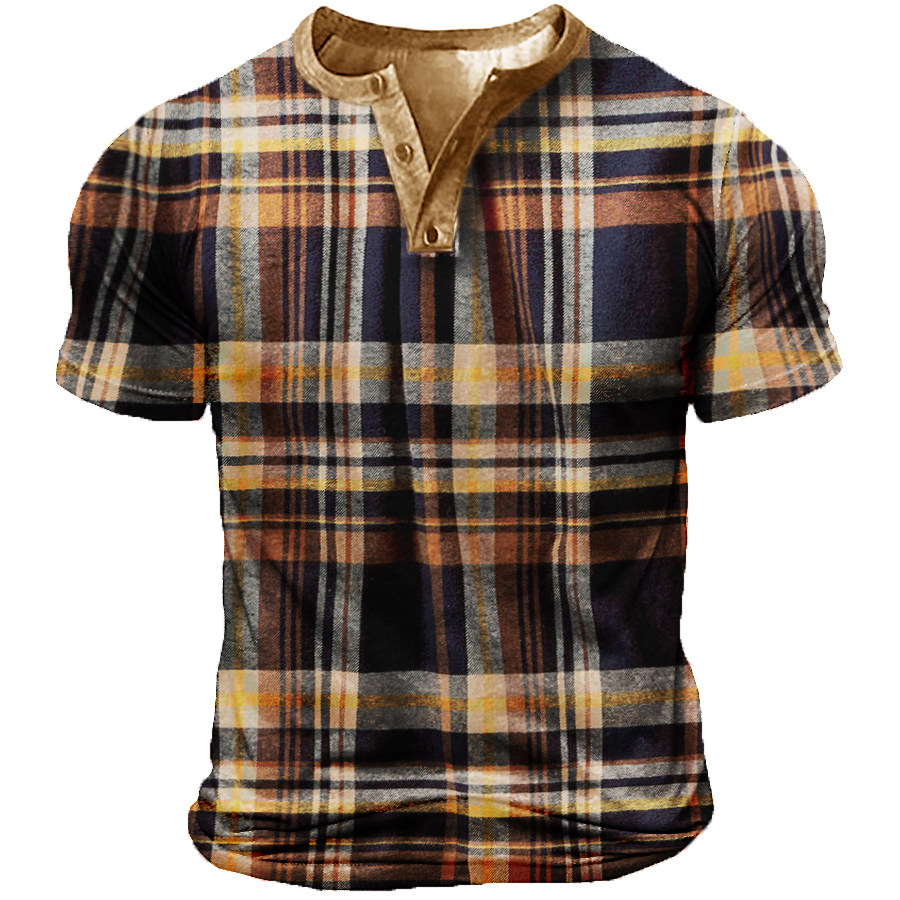 

Men's Outdoor Homestead Plaid Vintage Short Sleeve Henley Shirt