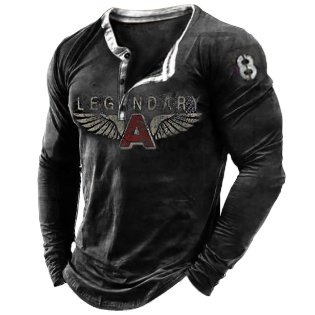 Men's Legendary Printed Retro Chic Outdoor Casual Long Sleeve Henley T-shirt