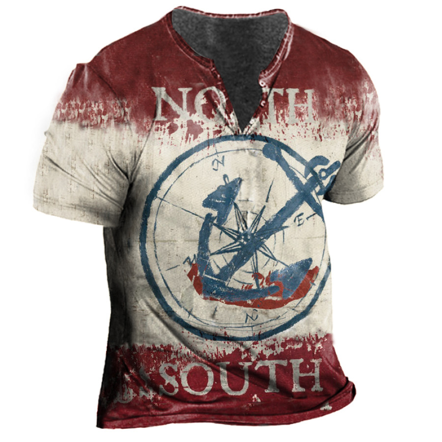 

Men's Nautical Anchor Dashboard Outdoor Travel Graphic Print Henry Collar T-Shirt