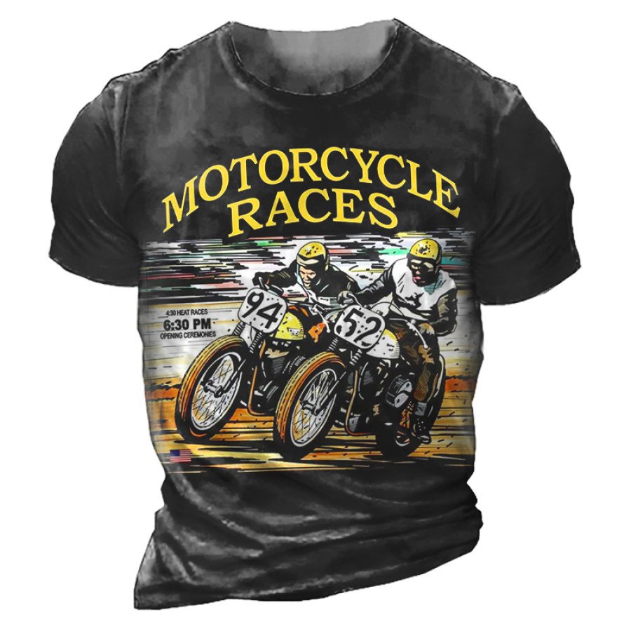

Men's Vintage Motorcycle Race Print T-Shirt