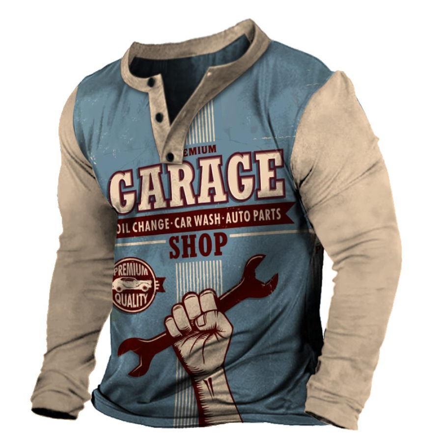 

Men's Garage Repair Graphic Print Long Sleeve Polo T-Shirt