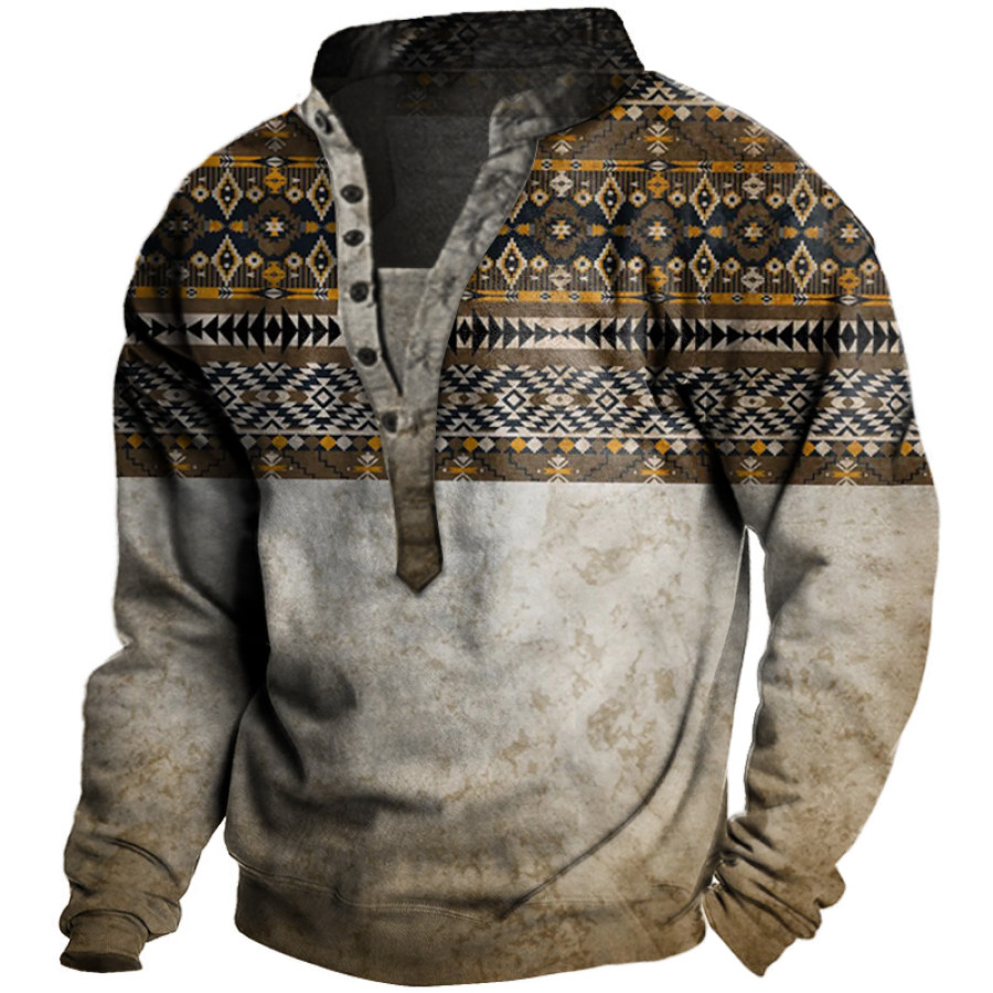 

Western Print Men's Outdoor Henley Thin Sweatshirt