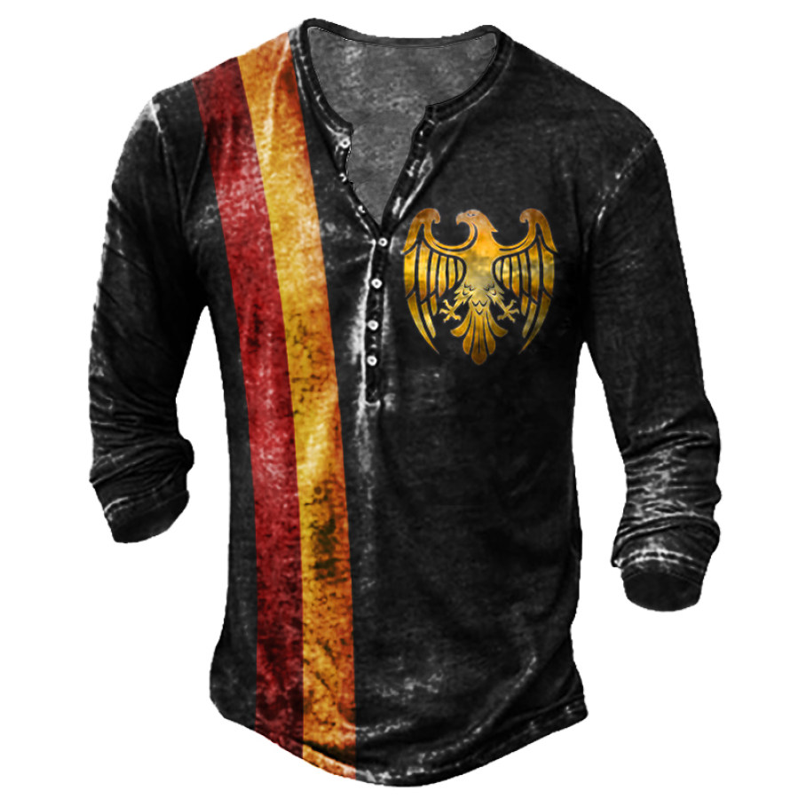 

Men's German Flag Eagle Print Henley Collar Long Sleeve T-Shirt