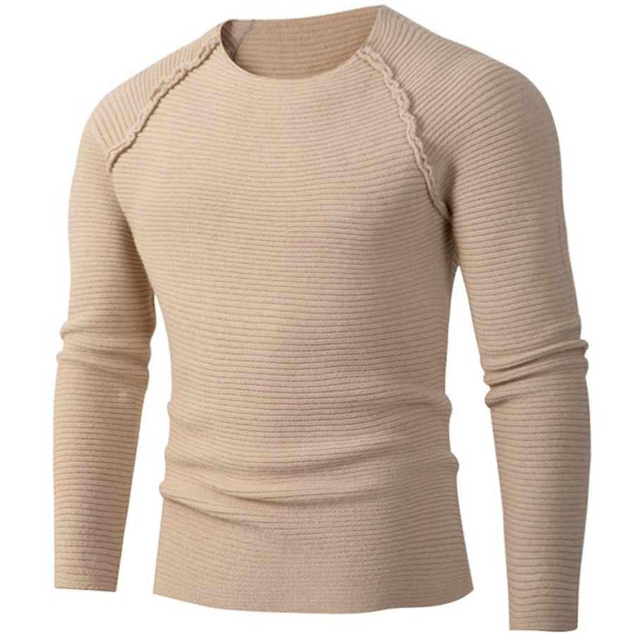 

Men's Fashion Round Neck Patchwork Pullover Knit Sweater