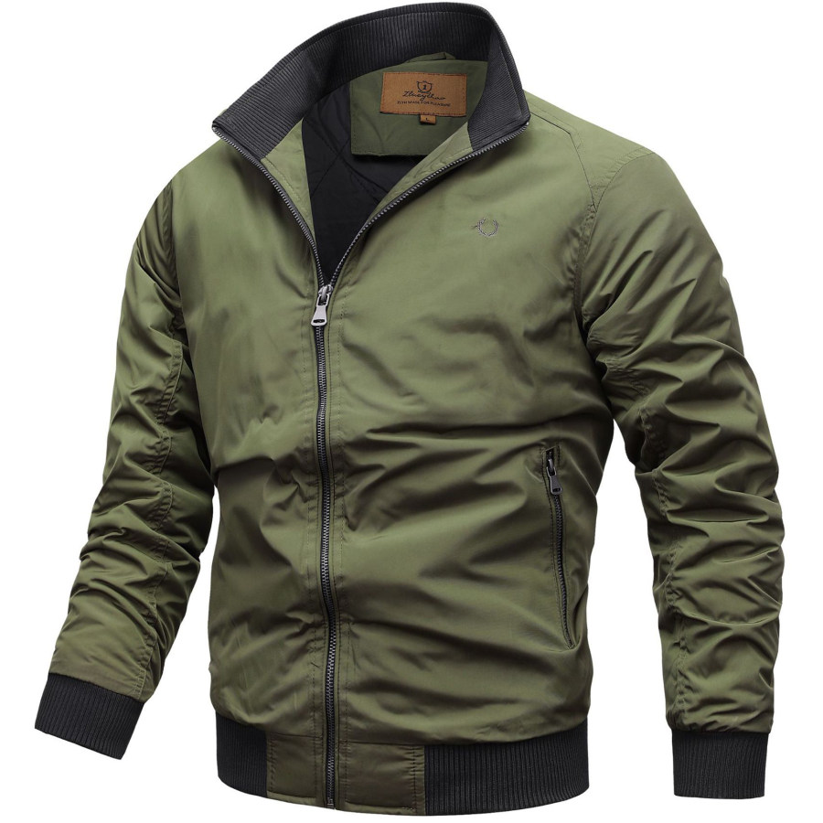 

Men's Casual Solid Color Stand Collar Zip Jacket