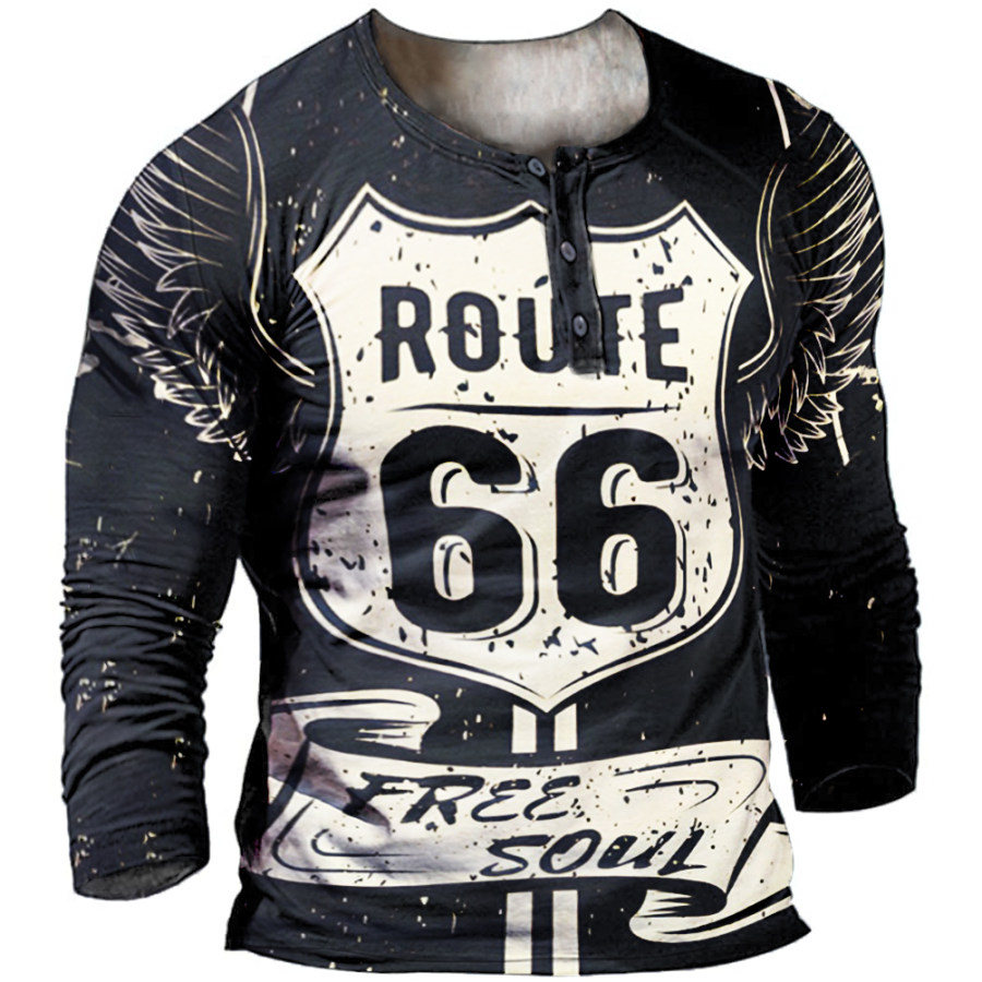 

Men's Casual Streetwear Breathable Route 66 Print T-Shirt