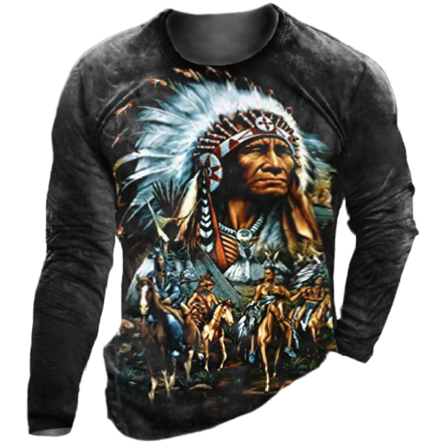 

Men's Casual Indian Chief Print Native American Tribal Spirit T-shirt