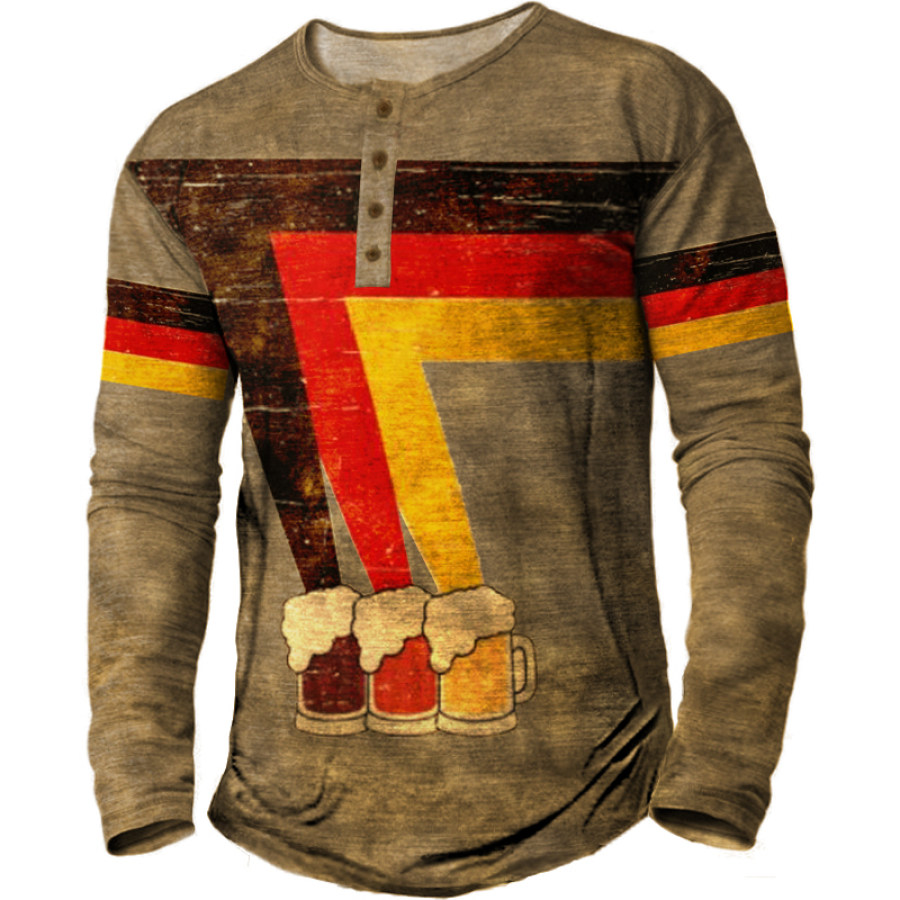 

Men's German Flag Funny Oktoberfest Vintage Henley Collar T-Shirt