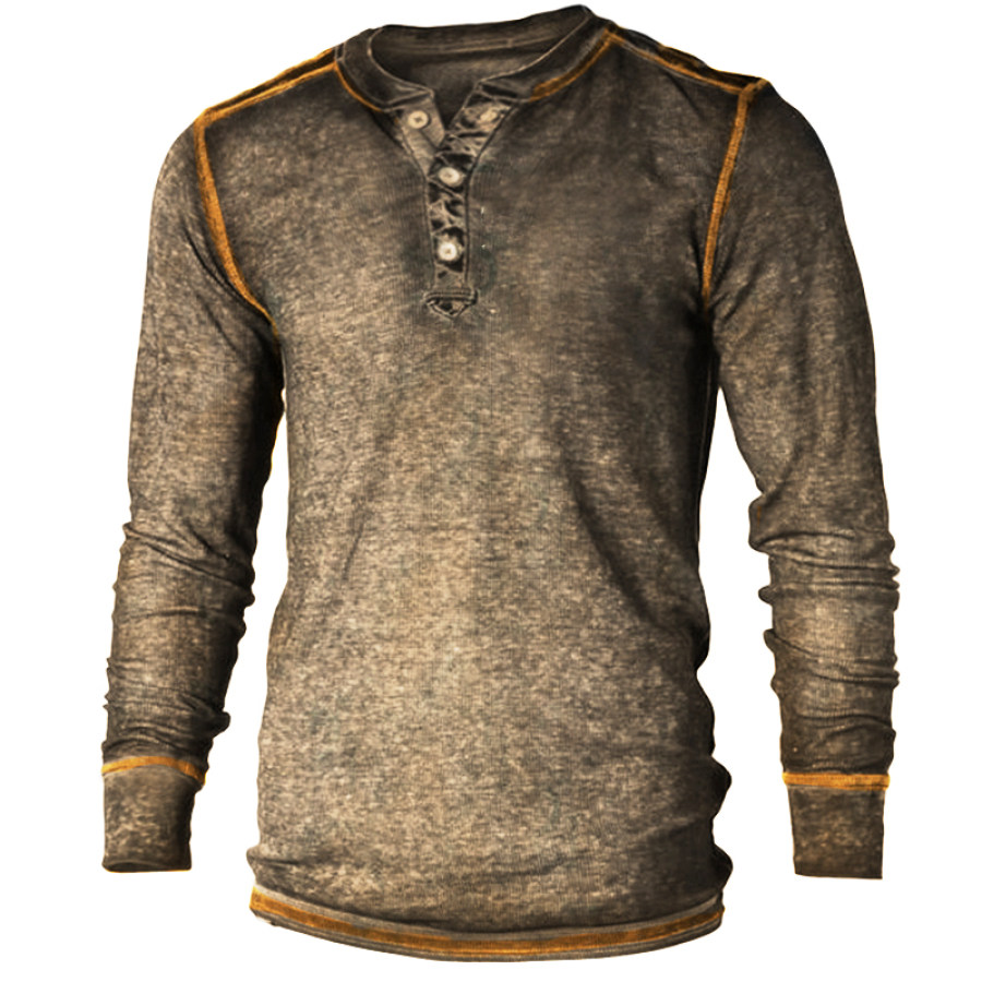 

Men's Vintage Distressed Print Outdoor Tactical Henley T-Shirt