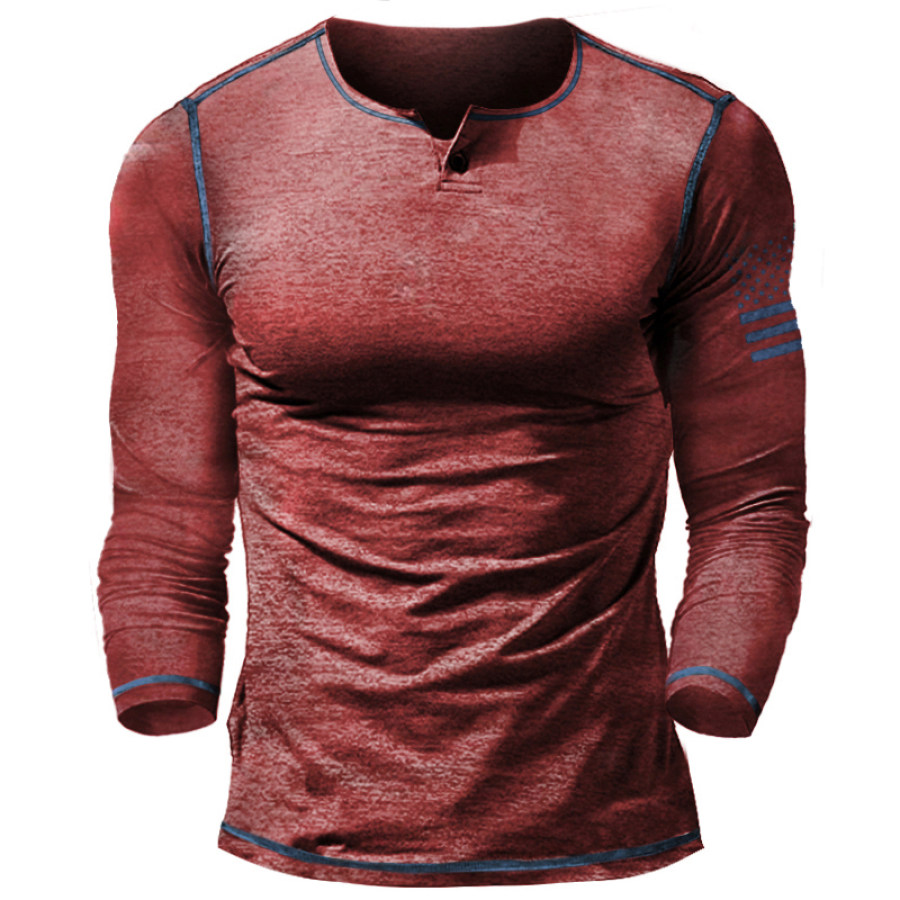 

Men's Contrast Burgundy Outdoor Tactical Henley T-Shirt