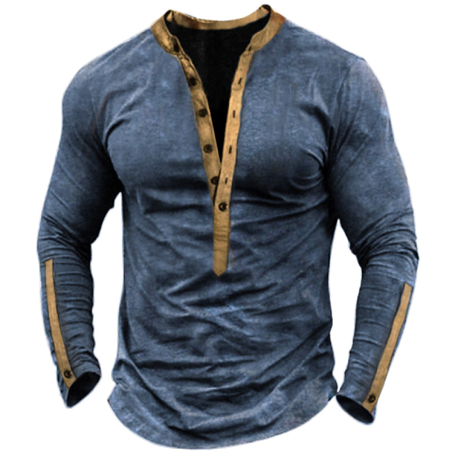 

Men's Half Cardigan Contrast Henley Collar Outdoor Tactical Long Sleeve T-Shirt