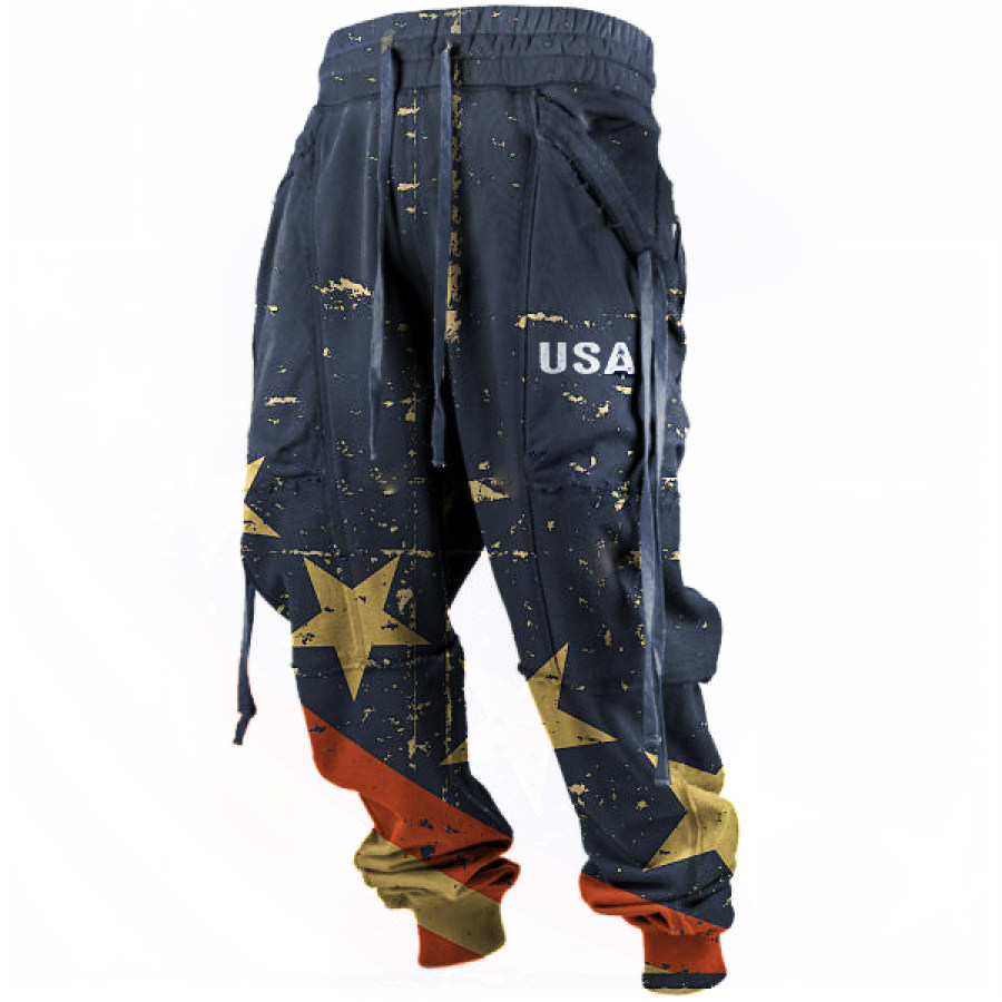 

Vintage American Flag Print Men's Casual Trousers